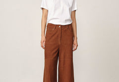 Katja Suede Midt Waist Pants - Brown
