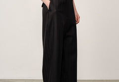 Powel Wool Low Waist Pants - Black Pinstripe