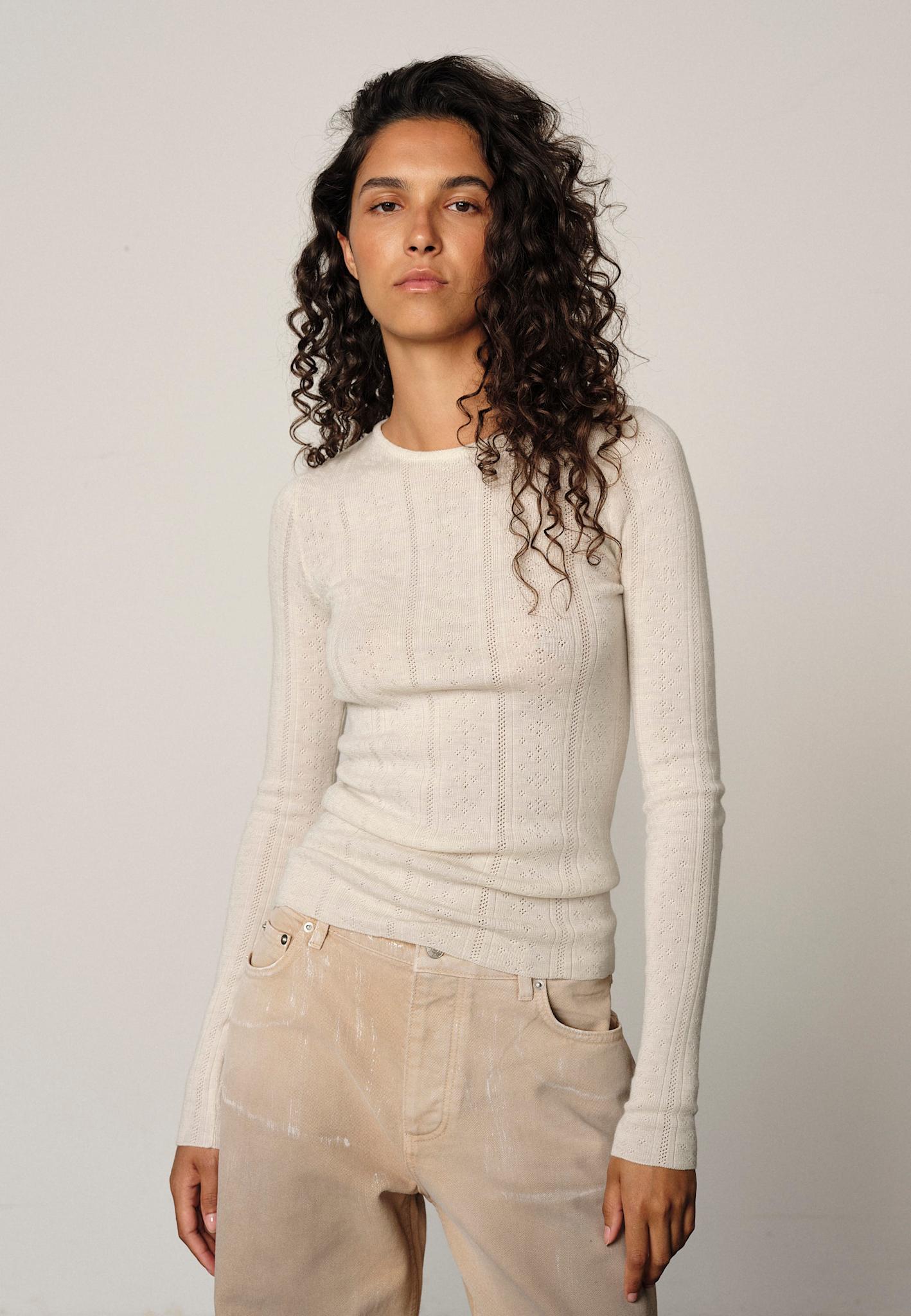Camb Strickbluse – Cremeweiß