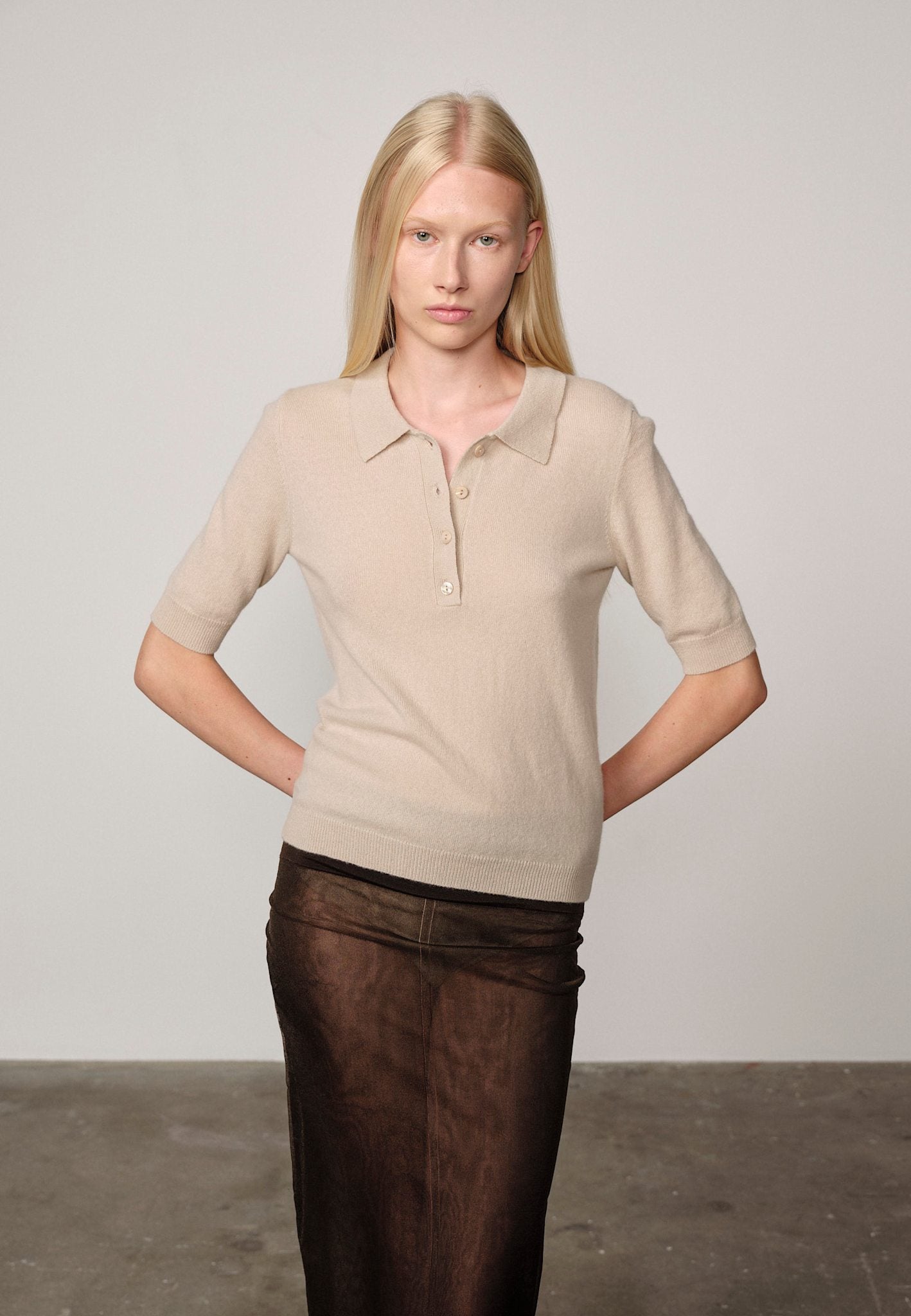 Alberto Strickpolo-Bluse – Creme