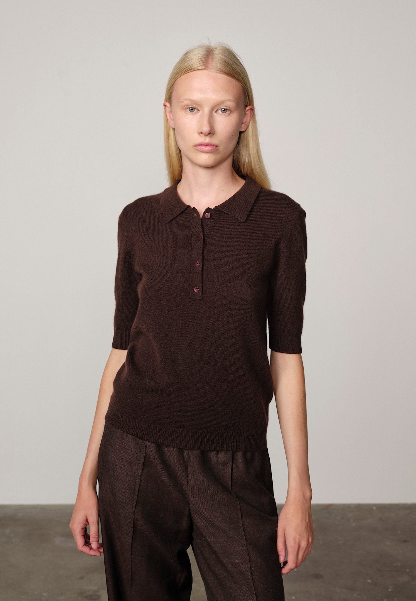 Alberto Knit Polo Blouse - Java Brown