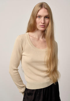 Delphine Knit LS Blouse - Creme