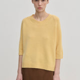 A pale yellow, short-sleeved Josie Cashmere Knit Blouse by Herskind ApS with a crew-neck knit.